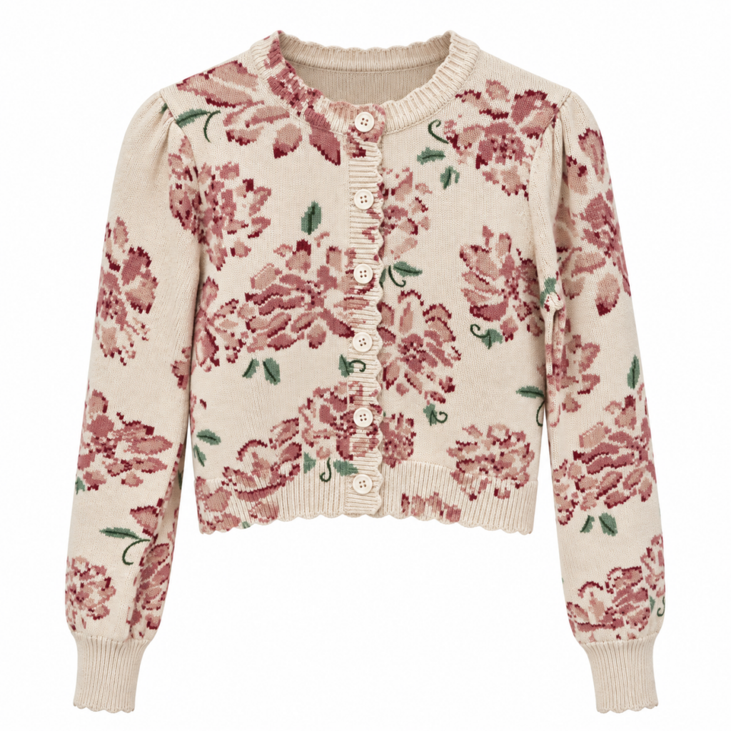 H8569 BEIGE FLORAL KNIT